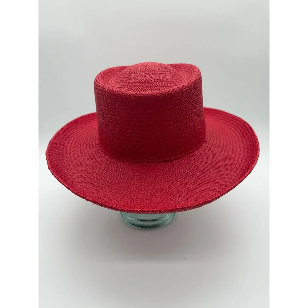 Fiesta Phoenix Arizona Red Straw Sun Hat Wide Brim Boater Made USA Large Vntage